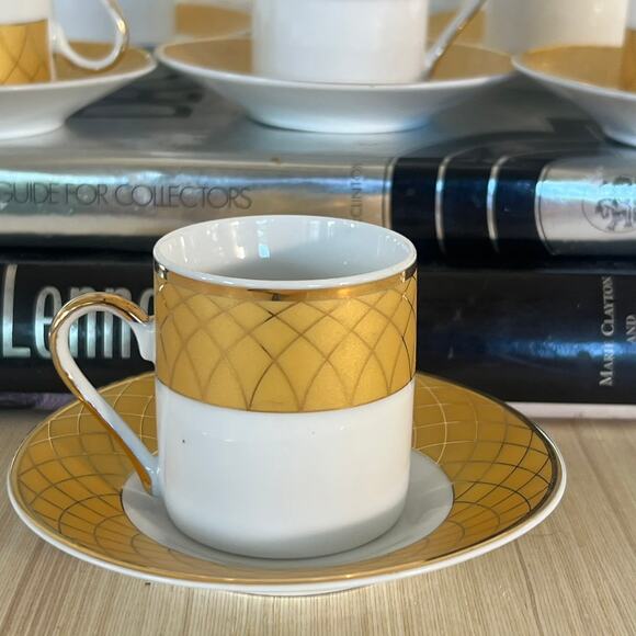 Yau Shing Demitasse Vintage Gold Accent Fine Porcelain Espresso Cup Set - Picture 2 of 8